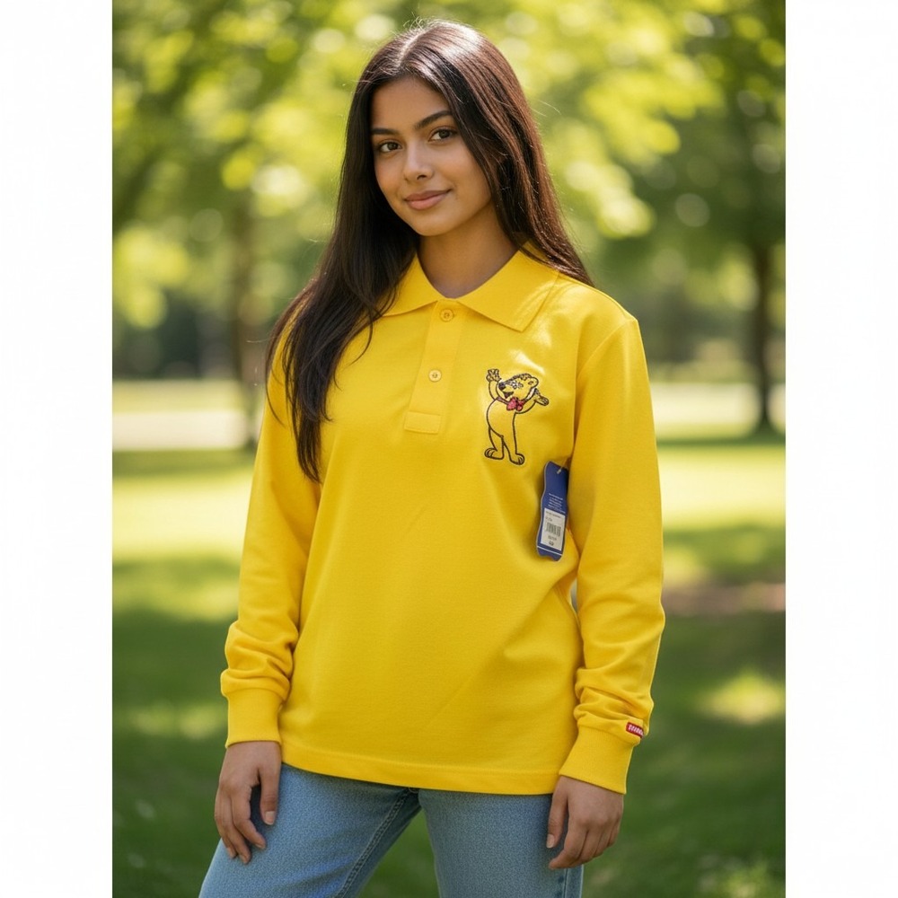 Haribo Long Sleeve Polo XXS 4-5 Yellow New Goldbear Embroidered Mascot Shirt